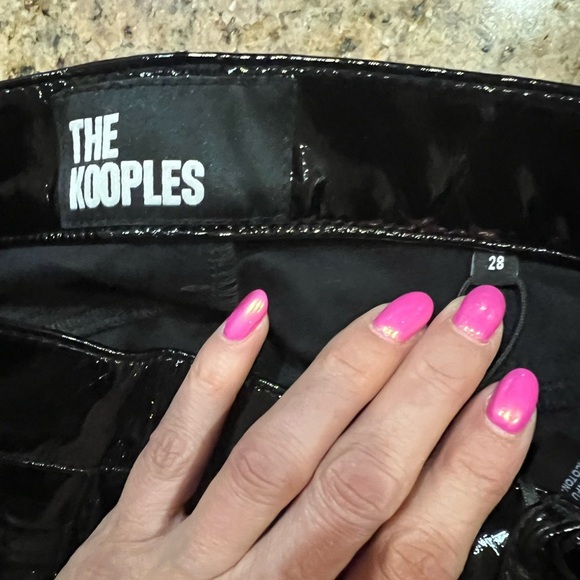 The Kooples 100% vinyl pants black Loose fit High-waisted Flared Patent NWT 27 - Picture 7 of 13